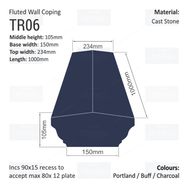 Fluted Wall Coping – 1000mm X 150mm X 105mm - Image 3