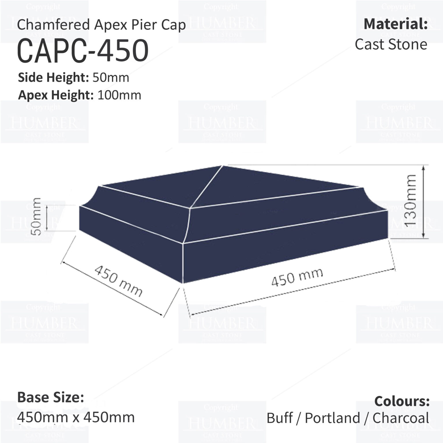 Chamfered Apex Pier Cap 450mm x 450mm – Humber Cast Stone