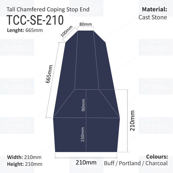 Chamfered Wall Coping Stop End - 210mm x 665mm - Image 4