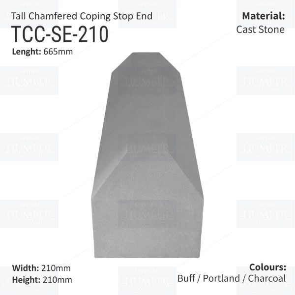 Chamfered Wall Coping Stop End - 210mm x 665mm - Image 2