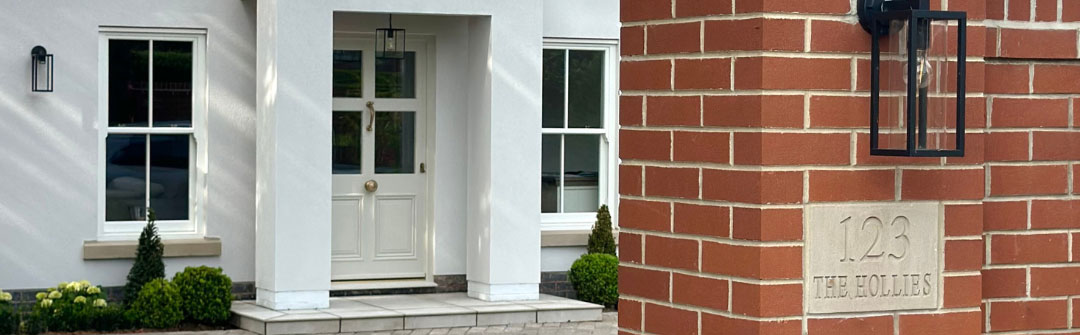 Cast Stone Wall Cills, Cast Stone Date and Name Stone, Property Renovation, White Building, Derbyshire, Hull, Free Delivery, Fast Lead Times