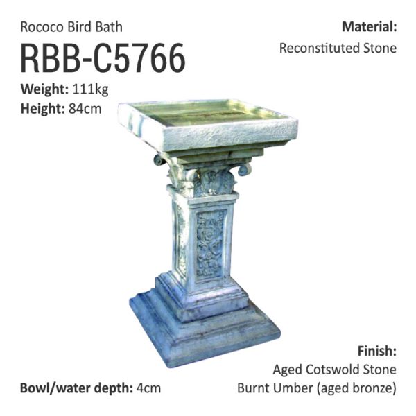 Rococo Stone Birdbath RBB-C5766 – Humber Cast Stone